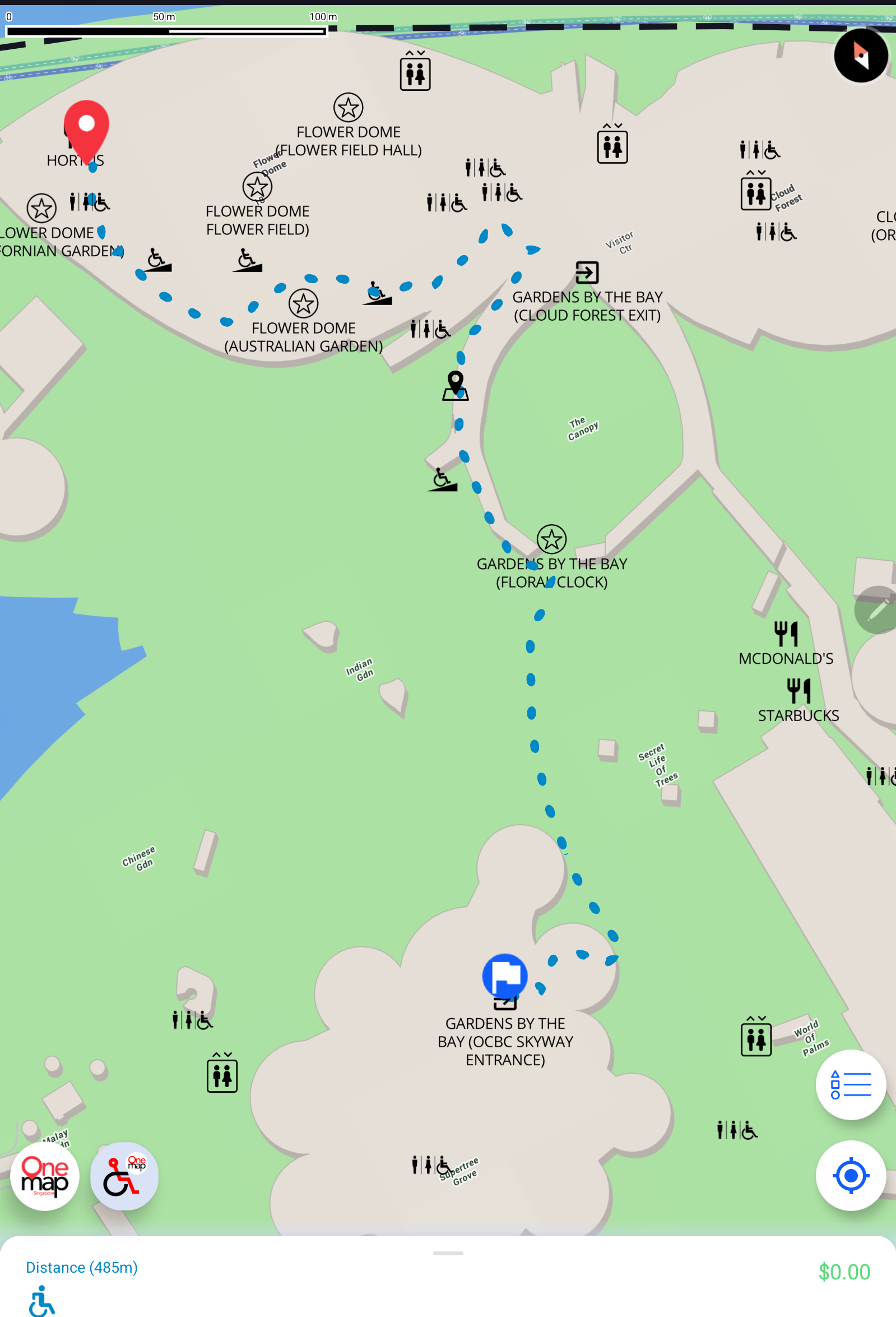 Barrier-free access navigation route in Gardens by the Bay